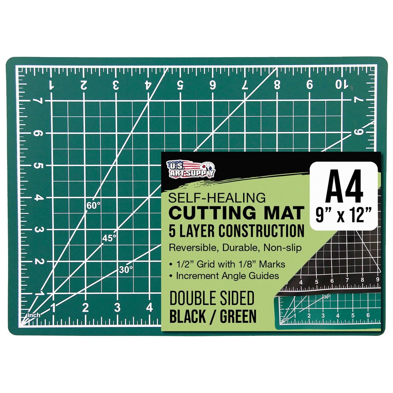 9" x 12" Self-Healing Cutting Mat 5-Ply - Double-Sided Green/Black Craft Mat, Non-Slip Cutting Mats for Crafts, Sewing, Quilting, Scrapbooking